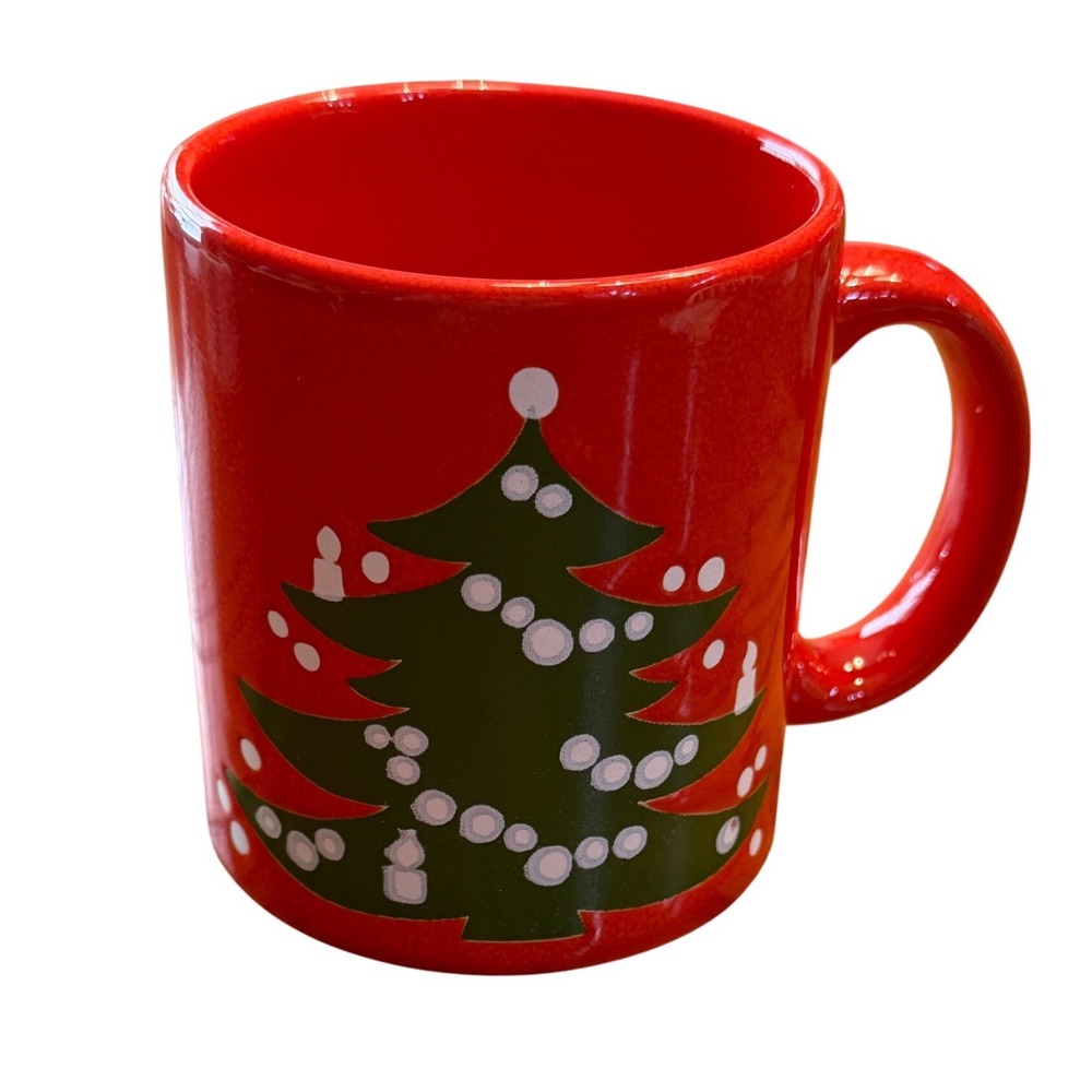 Waechtersbach Germany CHIP Christmas Tree 12oz Red Coffee Mug Cup Vintage 80s